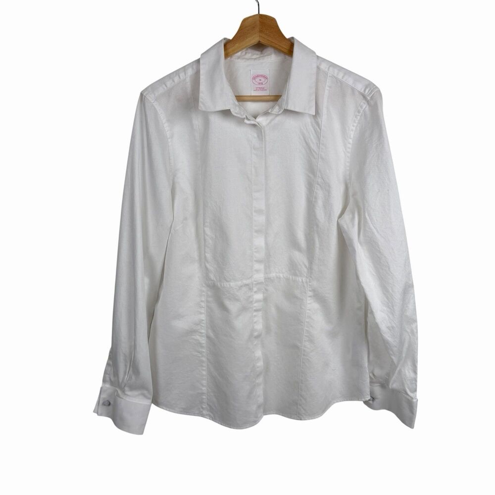 Brooks Brothers Dress Shirt Women 16 White French Cuff Tailored Capsule Career